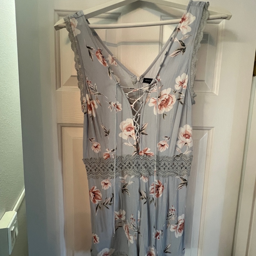 Kendall & Kylie Light Blue Floral Lace-Up Romper